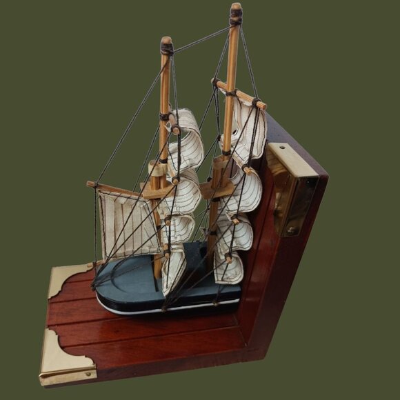 Vtg Wooden Ship Bookends With Wood & Metal Accents & Nautical Design Multicolor - Picture 14 of 14